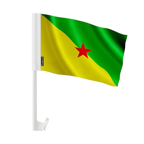 Drapeau Voiture Guyane en Polyester 30x45cm - Lot de 50 Pièces pour Cortège et Célébration