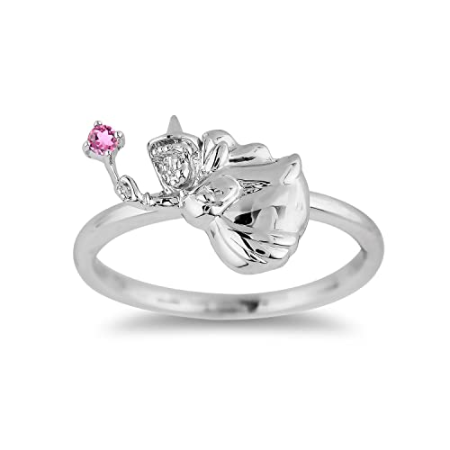 Jewelili Enchanted Disney Fine Jewelry Sterling Silver Pink Tourmaline Aurora Flora Fairy Ring