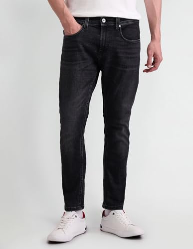 Image of US Polo Association Men's Black Solid Mid Rise Light Button Slim Jeans (UDJEN1362 Black 30)