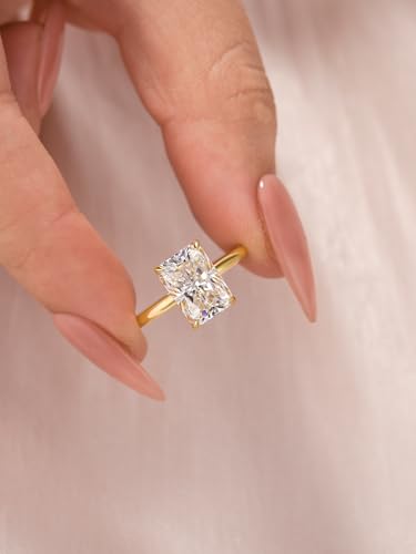 3.0CT Elongated Radiant Cut Moissanite Engagement Ring for Women, S925 Sterling Silver Lab-Created D Color VVS1 Simulated Diamond Solitaire Promise Ring4