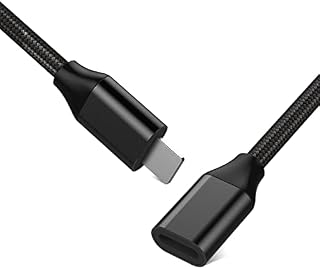 EMATECABLE Braided Extender Cable Adapter Male to Female Pass Audio Video Picture Data and Power Charge. 1PCS 3.3Feet Extension Cord Connector Made of Black Aluminum & Braided.