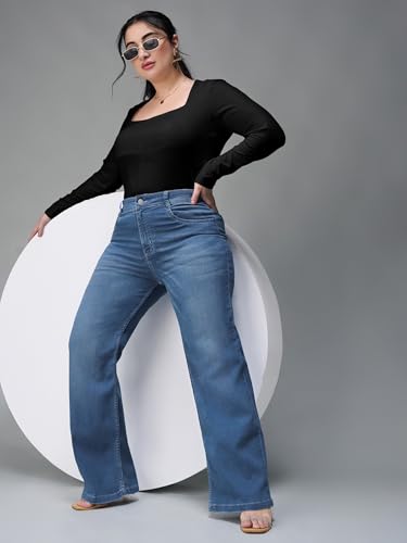 Image of Miss Chase A+ Women's Wide-Leg High Rise Regular-Length Stretchable Denim Jeans