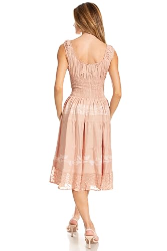 Image of Sakkas Alba Women's Off The Shoulder Smock Ruffle Midi Dress Tie Dye & Embroidery