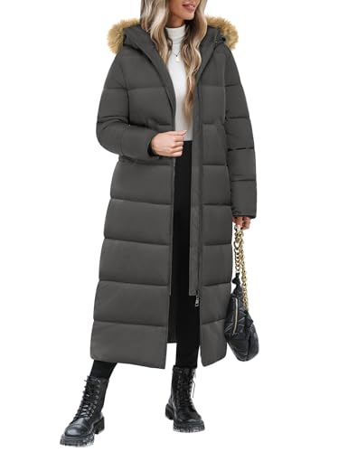 Jyanl Women Long Puffer Coat Warm Winter Quilted Jacket Fashion Ladies Thicken Full Zip Long Down Coats Faux Fur Removable Hood Parka