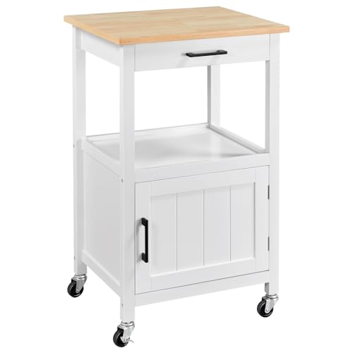 Yaheetech Desserte de Cuisine Roulante Meuble de Rangement avec Armoire en Bois Chariot de Service 55x 45x 89cm