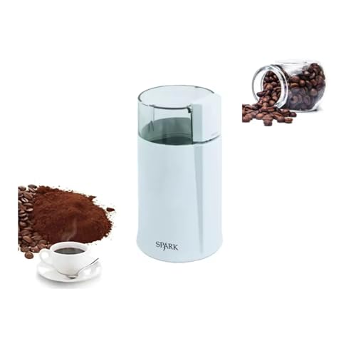 Molinillo de Café Eléctrico de Acero Inoxidable, 200W, Gran Capacidad 60g, Molienda Precisa, Tapa Transparente, Cierre de Seguridad, Molinillo Silencioso de Especias, Semillas, Frutos Secos (Blanco)
