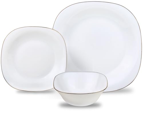 Kinghoff Service de table de 18 pièces blanc avec décoration dorée pour 6 personnes (Topaz)