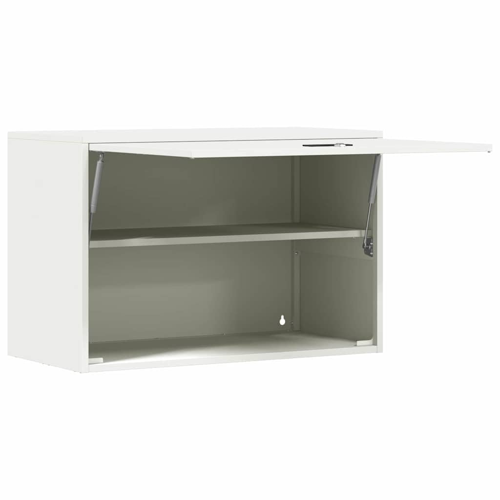 Armario de pared para garaje con puerta de elevación a gas de acero recubierto de polvo blanco, 40 x 80 x 53 cm, con cerradura para colgar en la pared, con espacio de almacenamiento y