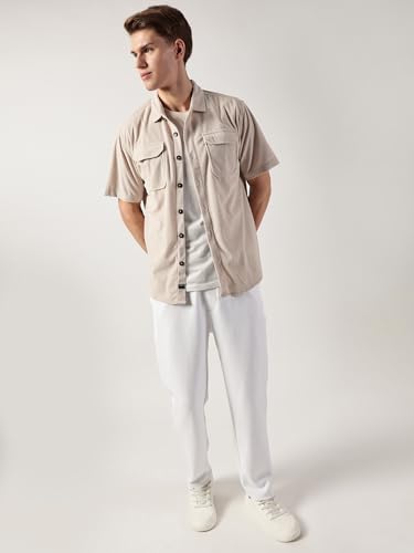 Image of Thomas Scott Men's | Solid | Half Sleeve | Regular Fit | Polyester-Blend | Double Flap Pocket | Spread Collar | Casual Shirt