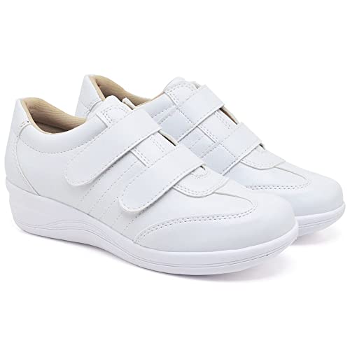 Sapato Ortopédico Feminino Anti Stress Conforto Tênis Mocassim Velcro Macio Confortável (36, Branco)