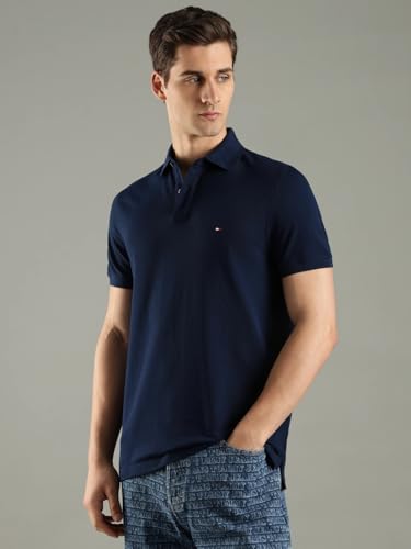 Image of Tommy Hilfiger Solid Regular fit Cotton Polo t-Shirt