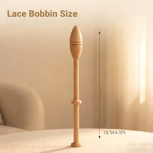 Yuecoom 12Pcs Bobbin Lace Kit, Lace Bobbin Wooden Antique Vintage French Artisan Craft Turned Wood Weaving Tools, Lace Makers Collection Bobbin Lace Kit for Beginners by Yuecoom - Image 2
