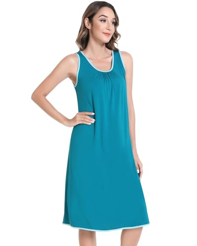 Image of NACHILA Women's Nightgowns-Viscose Made from Bamboo,Sleeveless Tank Night Gown Crew Neck Sleep Dress Cool Sleepshirts