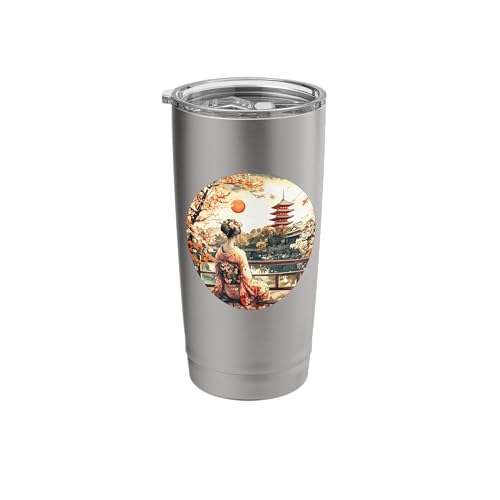 Japanese Sakura Garden Geisha Mount Fuji Cherry Blossom Stainless Steel Insulated Tumbler -  Merch on Demand, E08Y4BHVF07USbrushed_steel