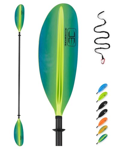 OCEANBROAD Carbon Fiber Kayak Paddle 86in/218cm for Adults Kayaking Boating Canoeing Oar with Paddle Leash 1 Paddle, Green Aurora