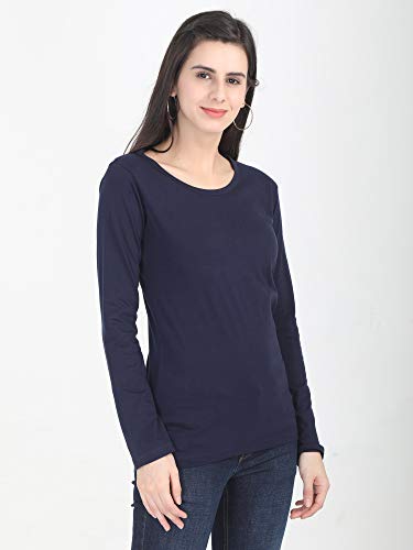 Image of FLEXIMAA Women's Cotton Plain Round Neck Full Sleeve T-Shirt