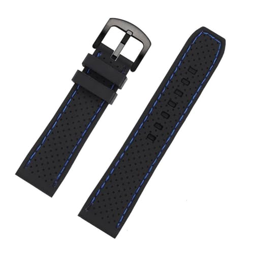 アウトドアスポーツシリコンウォッチストラップ、Tissot Mido Casioユニバーサルメンズシリコンテープに適合(B BK blue line BK,24mm width)