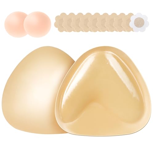 Dersoud Sticky Bra Inserts - Soft Invisible Reusable Double Sided Sticky Bra for Women with Lift Support, Washable for Bikini, Swimsuit, Wedding, Strapless Dress Beige