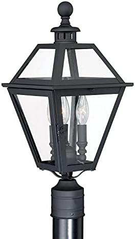 VAXCEL Nottingham 3L Black Outdoor Empire Post Light Clear Glass