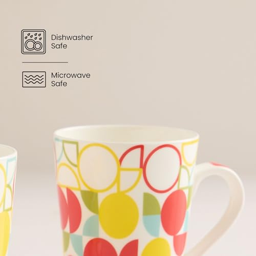 Image of United Colors of Benetton Bone China Coffee Mug Set of 2 - 320ml Each, Printed Tea Cups for Coffee, Milk & Hot Beverages - Microwave & Dishwasher Safe, Ideal Gift Set for Home & Office