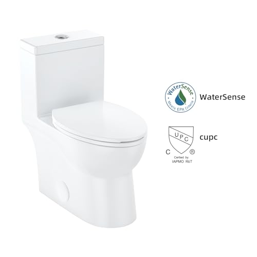 Image of One-Piece Toilet for Bathroom, Comfort Height 16 inch, Elongated with Under-Locking Lid, Soft Close Seat, Dual Flush, Powerful Flush