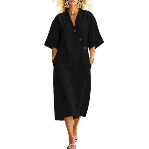 Robe ample manches courtes col en V pour un confort quotidien absolu