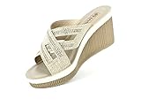 scarpe ginnastica zeppa alta Not water resistant inblu, Zeppa strass fasce incrociate Donna, PLATINO, 36 EU