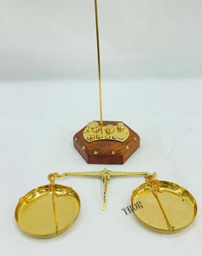 Báscula de equilibrio pulida en latón con base de madera miniatura 4