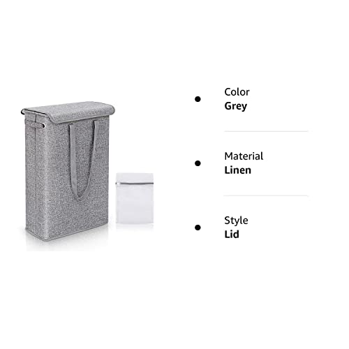 Slim Laundry Basket With Lid, Tall Thin Laundry Hamper With Handles, Waterproof Lining Narrow Dirty Clothes Hamper For Bathroom Bedroom Dorm Nursery Organization Storage (45L, Dark Grey) #TOP6