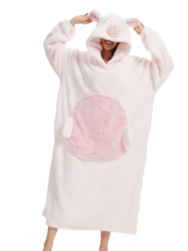 LATH.PIN Oversized Adult Wearable Blanket Hoodie Long Plush Fleece Pullover Sweatshirt with Cute Capybara Hood