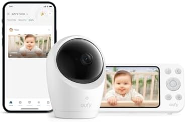 eufy Security Baby Monitor E20 with 2K HD Camera & Crib Mount, 5'' 720p Display, Hybrid Wi-Fi & No Wi-Fi Connection, Pan-Tilt, 4X Zoom, Portable Camera with Built-in Battery