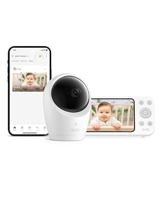 eufy Security E20 Baby Monitor with 2K HD Camera, 5'' 720p Display, Hybrid Wi-Fi & No Wi-Fi Connection, Pan-Tilt, 4X Zoom, Portable Camera with Built-in Battery, 24/7 Recording in App, ANR