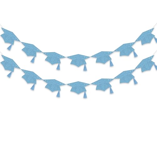 Graduation Cap Tassel Banner Party Decoration Congratulations Hat Garlands Congrats Grad Supplies Light Blue