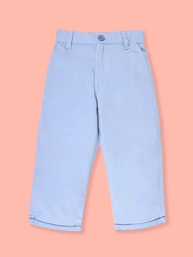 Image of KiddoPanti Boys 100% Cotton Twill Chinos Pant | Comfortable Regular Fit | 2 Side Pocket, 2 Back Pocket | Ankle Length | Back Elasticated Waistband with Button Zip Open Fly