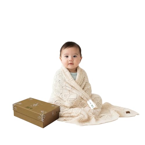 Image of Emily 100% Organic Cotton Baby Knitted Blanket with Gift Box - Soft Toddler, Crib, Stroller Blanket - Neutral Swaddle and Receiving Blanket for Newborns, 30 inchx40 inch, Natural Beige