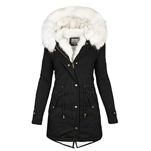 LUNULE Winterjacke Damen Elegant Dicken Parka Mantel Fleece gefüttert mit...