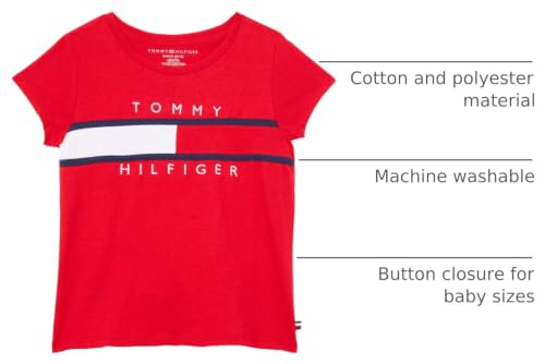 Image of Tommy Hilfiger Girls' Short Sleeve Flag Logo Tee, Soft & Comfortable
