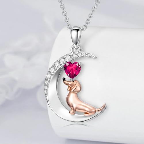 Image of PROESS Animal Birthstone Necklace 925 Sterling Silver Otter /Axolotl /Hippo /Elephant /Dachshund /Monkey /Red Panda Pendant Necklace Animal Birthstone Jewelry Gifts for Women