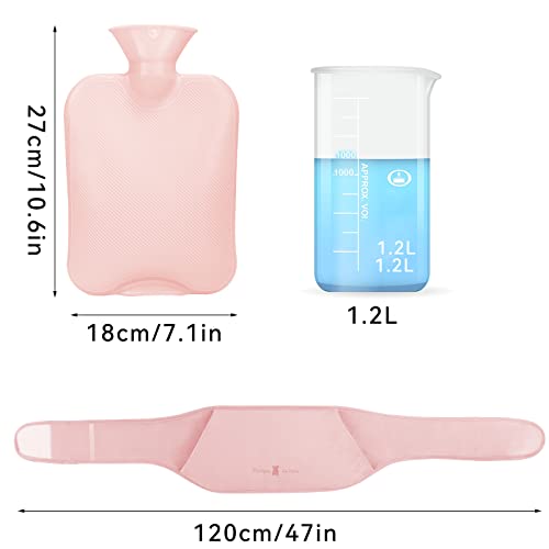 3-in-1-Wärmflasche aus Gummi, weiche Taillenabdeckung und Plüsch-Deckel, Handwärmer für Hals, Schultern, Rücken, Beine, warme Taille (Rosa, 1,2 l)