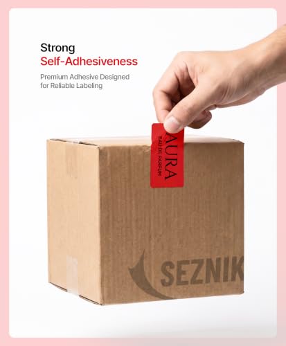Image of SEZNIK Waterproof, Non-Tearable, Long Lasting Print, Sticky Thermal Lables, Label Roll, 2 inch Adhesive Thermal Labels for Label Printers (50mmx25mm) - 1250 Lables, Red