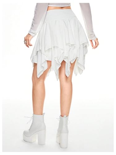 SHENHE Women's Goth Mini Skirt High Waist Asymmetrical Flowy Swing Grunge Punk Fairy Skirt3