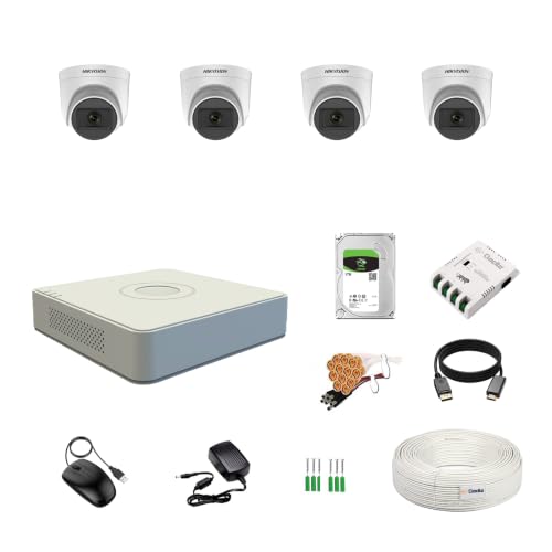 Image of HIKVISION 4 Channel DVR with 5MP 4 Dome Cameras with Audio Recording (Day /Night Vision) + 1TB HDD + Cable Roll (1+3) 4 CH Power Supply + BNC & DC Full Combo Kit