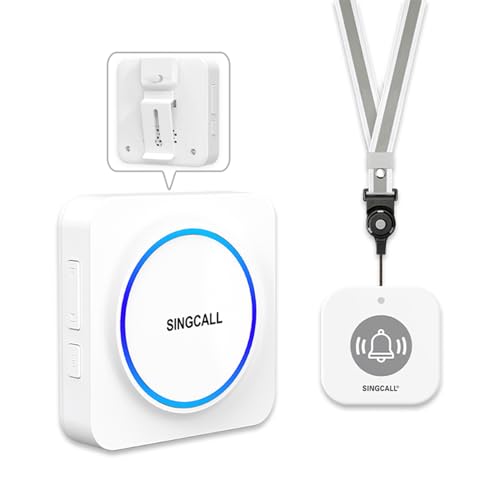SINGCALL Système d'Alarme sans Fil Portable Alarme Personnelle pour Personnes Âgées/Enfants/Femmes Enceintes/Patients 32 Sonneries & Volume 0-100dB 1 Récepteur...