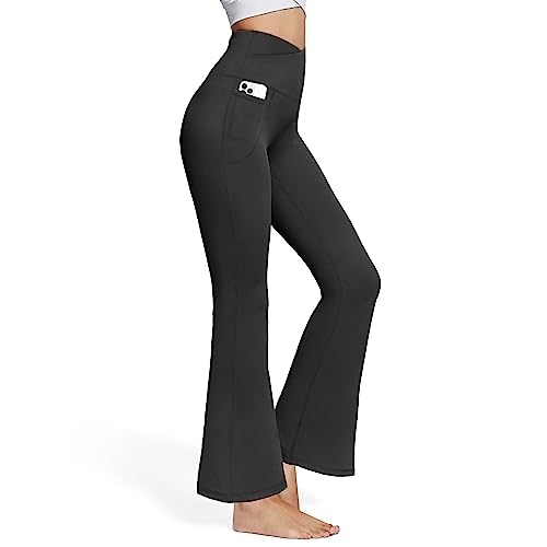 Qggqdd Flare Yoga Pants With Pockets Women, Black Crossover High Waisted Bootcut Leggings #TOP29