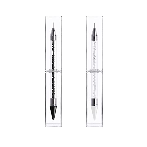 2pcs Rhinestone Dotting Pen Dual-ended Gems Crystals Studs Beads Picker Wax Pencil with Acrylic Handle for Pedicure Manicure Nail Art DIY Decoration Tool