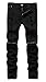 Men's Black Ripped Skinny Distressed Destroyed Straight Fit Jeans with Holes 36