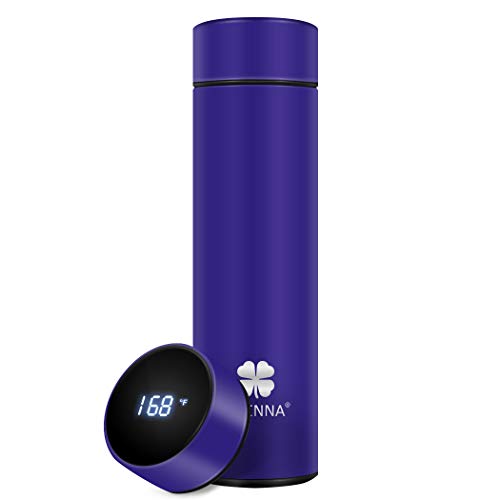 Insulated bottle,Coffee bottle,Tea Infuser Bottle,Smart Sports Water Bottle with LED Temperature Display,Double Wall Vacuum Insulated Water Bottle, Stay Hot/Cold for 24 Hr (Blue)