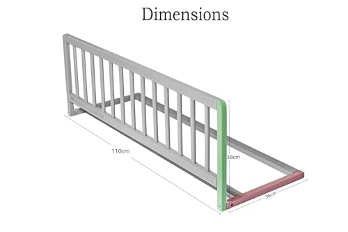 Safetots Wooden Bed Guard, Grey, 38cm High x 110cm Wide, Toddler Bedrail for Safety, Secure Child Bed Rail, Pre-Assembled, Easy Installation