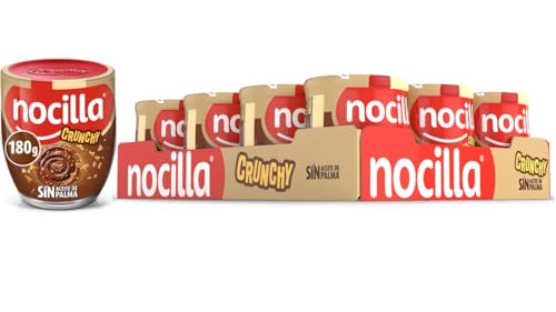 Nocilla, Crunchy, Crema de Cacao con Trocitos Crujientes, Sin Aceite de Palma - Pack 12 Vasos Reutilizables 180g