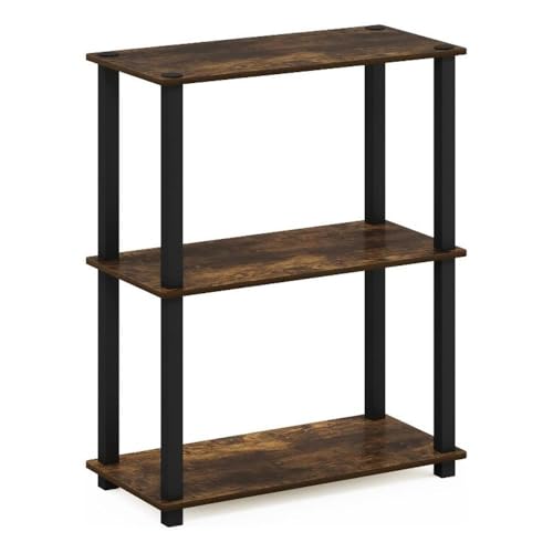 Image of Furinno TURN-S-TUBE Storage Shelves, 3-Tier Book Shelf, Corner Shelf, Toolless Open Shelves, for Organization and Storage, Living Room, Garage, Home Office, Amber Pine